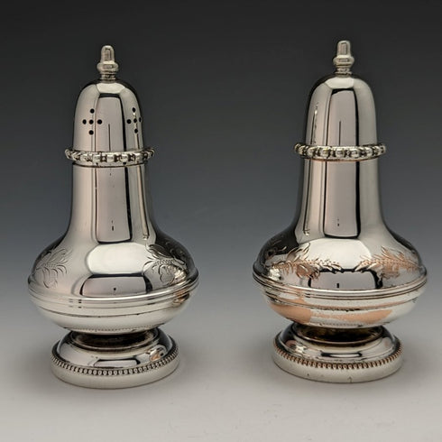 British vintage silver plate seasoning container pair